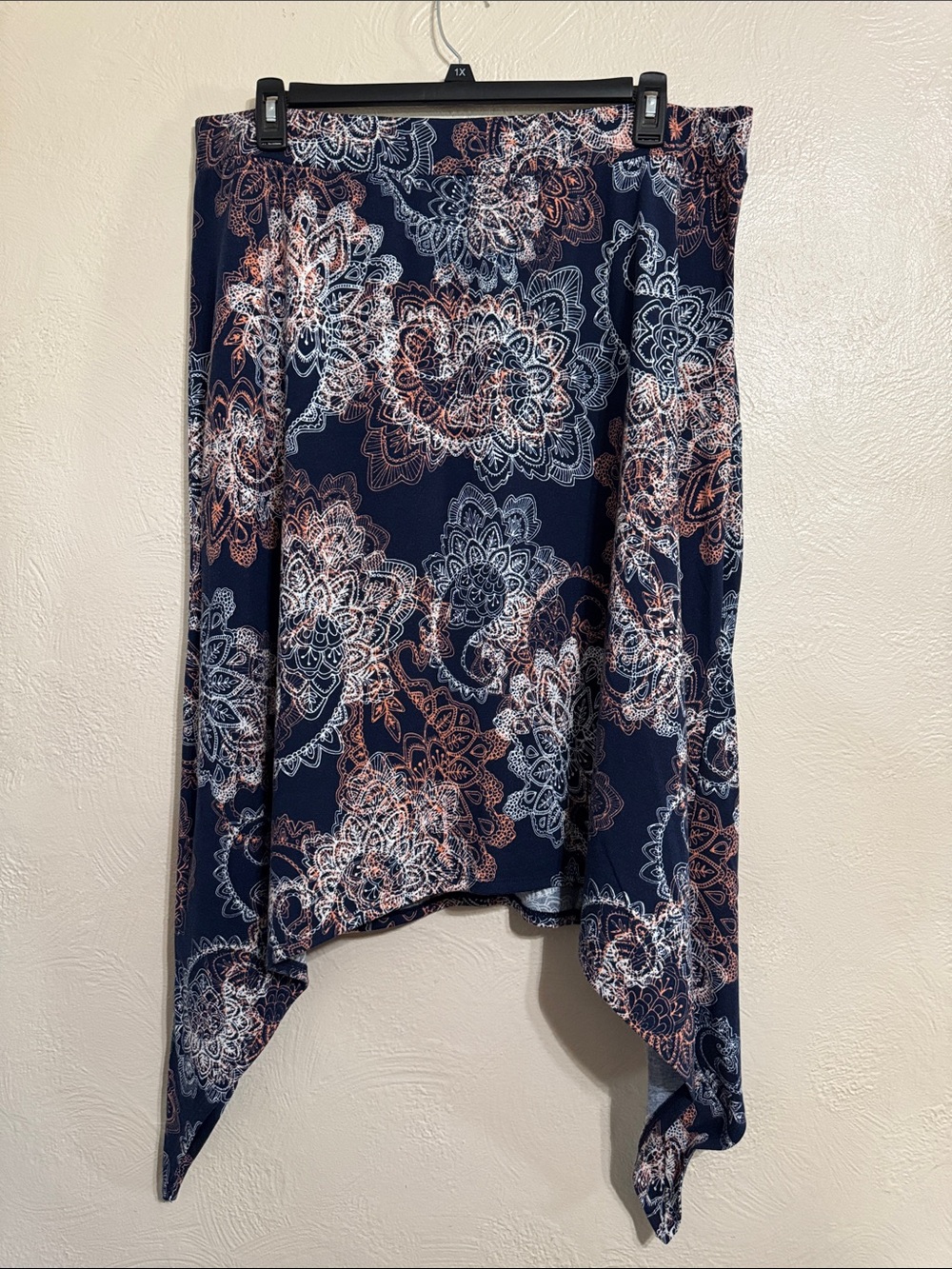 Faded Glory Navy Floral Asymmetrical Handkerchief Hem Skirt
